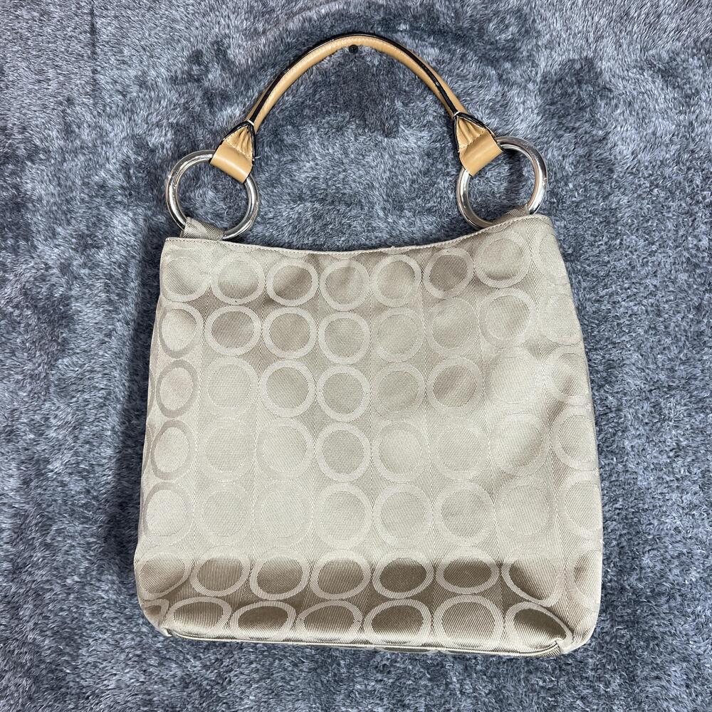 SEQUOIA Shoulder Bag Womens Medium Beige Jacquard Hobo Silver Hardware